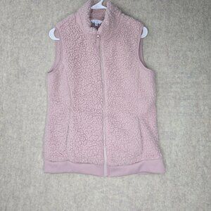 Time & Tru Womens Pink Sherpa Fleece Zip Vest Size M